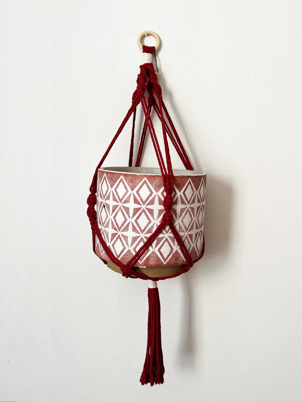 red macrame plant hanger Plant Hanger Burgundy – Sabrina Samuels Decor