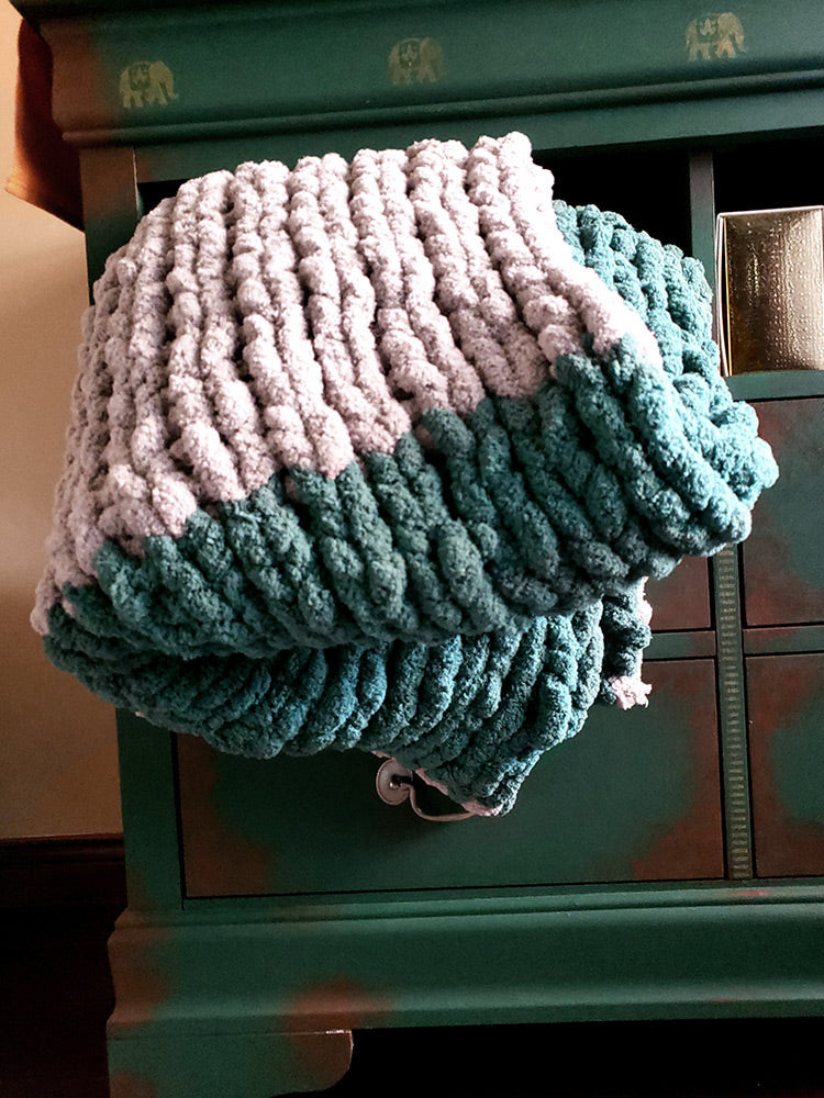 Chunky Hand Knitted Throw Blanket - Green